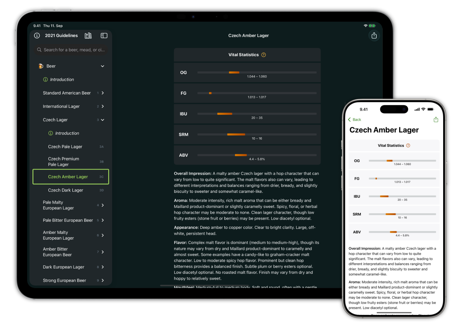Beer Styles 3 on an iPad Pro and an iPhone 16 Pro Max